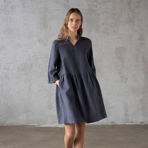 Linen Dress Anthracite Ella