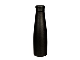 Black insulated thermos bottle with glitter finish.
