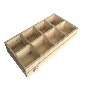 Houten kist met 8 vakken voor 8 verschillende soorten bloemenzaden