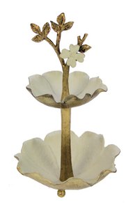Jewelery holder Flower white/ant. golden