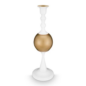Candle Holder Metal Sphere Medium White-Gold 37cm