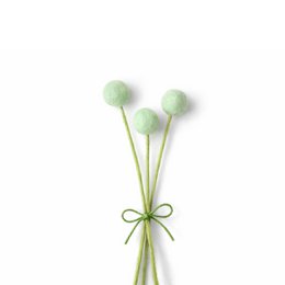  Light blue round ball-shaped dried flowers with green stems, minimalist botanical arrangement, decorative floral stems.