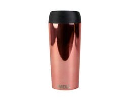 Rosegold chrome travel cup with sleek, modern design and durable stainless steel construction.