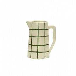  Tall ceramic jar in a green color with a grid pattern design. Suitable for storage purposes.