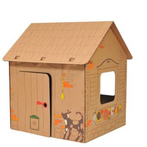 Kartonnen speelhuis Cabine met contouren van leuke dieren, bruin, groot, doe-het-zelf, om te schilderen, 3+ jaar