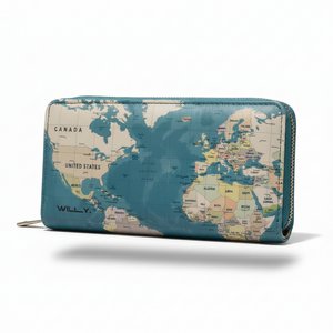 Weltkarten-Reisebrieftasche – Reißverschluss-Design
