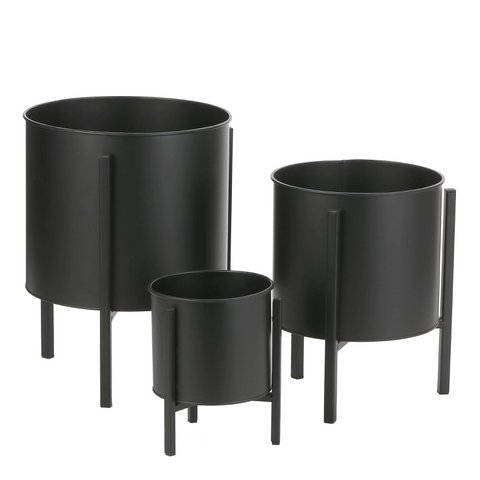 Jessy Flowerpot on Stand - Set of 3 - H35 x Ø27 cm - Metal - Black