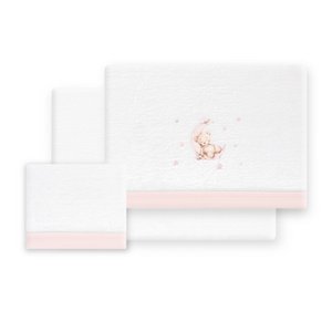 3 pc's bed. Cranke (Sh115x85+gemonteerd S.85x55+case50x30) Coral Fleece-Mod. Oso -luna - w/roze