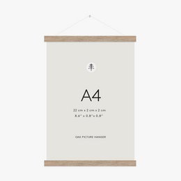 Oak picture hanger, A4 size, made of natural wood material with a simple, minimalist design.