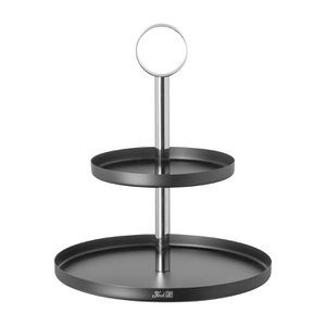 2er Etagere BILBAO glatt schwarz silberfarben 27 cm Durchmesser 33,5 cm Höhe