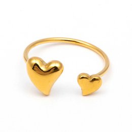  Gold stackable cuff bracelet with heart charms, shiny polished finish, adjustable open bangle design