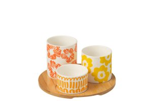 J-Line Set of 3 Apero Bowls + Tray Bamboo Box Ceramic Mix