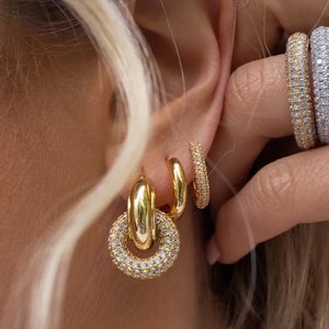 Punk Kreis Anhänger Glänzende Strass Edelstahl Ohrringe Bilayer Oval Runde Rostfrei Party Zirkon Huggie Schmuck Neue