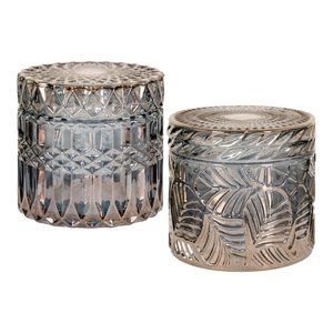Potten - Gerookt, Glas, Ø9x8,5 cm - Set van 2