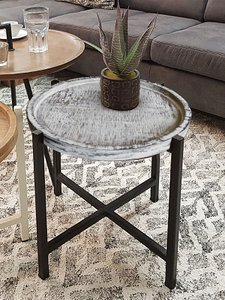 Bijzettafel Ø46xh45cm salontafel woonkamer tafel rond omaha metalen frame oud zilver