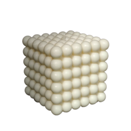 A large, round, white candle with a cube-like shape, made up of numerous smaller white candles. The candle appears to be made of wax and has a simple, minimalist design.