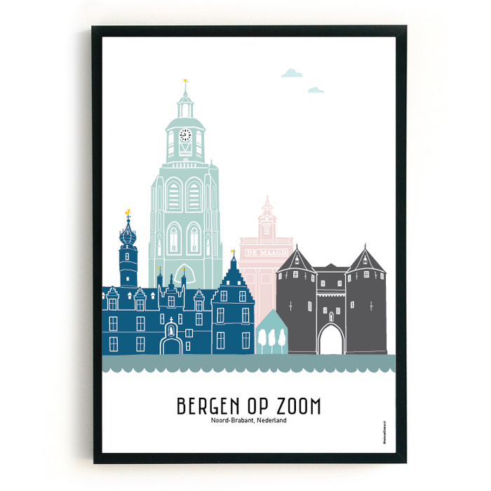 Poster skyline Bergen op Zoom in kleur