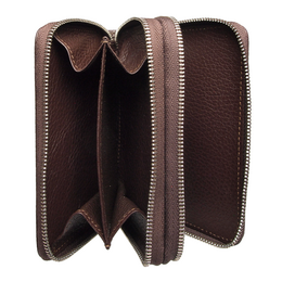8 Credit Card Dual-Zip kiezelstenen lederen portemonnee bruin