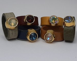 Leather ring SS39 Swarovski element 24k gold