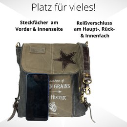 Sunsa dames schoudertas. Handtas gemaakt van canvas en leer. Schoudertas in vintagestijl. Grote crossbodytas voor dames.
