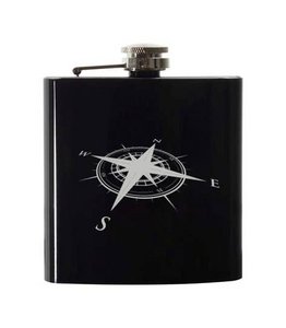 Roestvrijstalen heupfles, zwart met kompasmotief