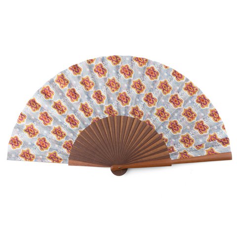 Handcrafted Silk Fan with Geometric Ikat Pattern in Vibrant Colors