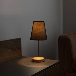 Hölzerner Bein-Lampenschirm-Tischlampe-schwarzer Kopf-Goldkörper