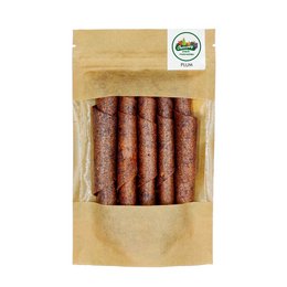 Plum 50g fruit snack, a healthy and delicious snack made from dried plums. The product features a natural, organic certification and is packaged in a paper bag.