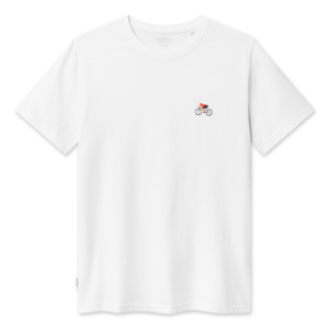 Organic Bicycle T-Shirt - White cotton T-shirt with bicycle embroidery