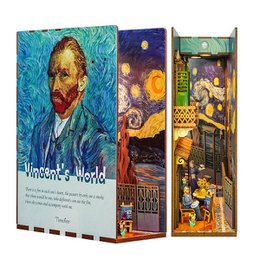 This DIY Book Nook Bookend features a colorful, artistic design inspired by the famous painter Vincent van Gogh. The product includes wooden materials, measures 18x8x24.5cm, and is suitable for crafting and home decor.