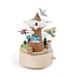 Wooden music box with propeller planes, clouds, and colorful accents. Suitable for children's play and decoration.