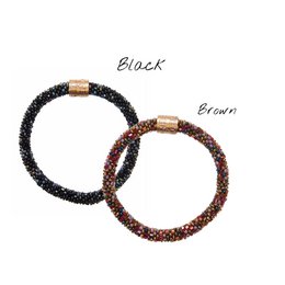  Black and brown woven roll-on bracelets, gift set, beaded elastic bracelets, mother's day gift