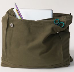 Army green canvas backpack with pockets for storage and organization.