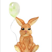 Ansichtkaart - Konijn met ballon