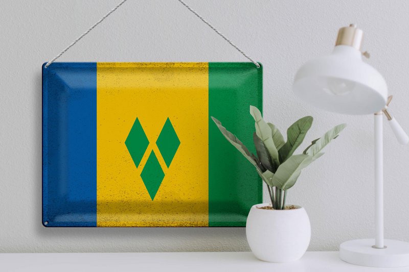 Blechschild Flagge Saint Vincent Grenadinen 40x30cm Vintage