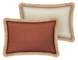 Outdoor cushion cover in rust color with fringes or standard piping, available in various sizes.