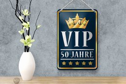 Tin sign saying 12x18cm VIP 50 years (blue/white) decoration