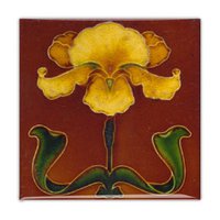 Koelkastmagneet, Art Nouveau-tegel, gele bloem op bruin
