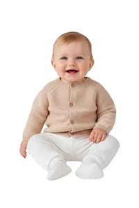 Babykatoenen gebreid vest met knopen, camel