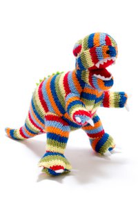 Knitted Stripe T Rex Dinosaur Baby Rattle