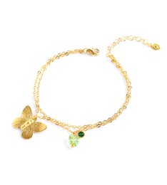 18K gold plated double chain butterfly and Emerald bracelet