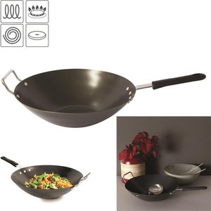 Wokpan Ø33 cm - Tiefe Nicht -STICK -Rührpfanne für Induktion, Gas & Elektro - Wok mit Griff für asiatische Gerichte - geeignet für alle Wärmequellen - Schwarz