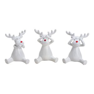 Eland niet horen / zien / zeggen gemaakt van poly wit 3-laags, (B / H / D) 10x11x8cm