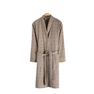 BOHORIA® Premium Bademantel Jacquard mit Kapuze aus 100% Baumwolle | Sepia