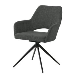 Anthracite-colored dining chair with a modern, swivel design and a textured fabric upholstery.