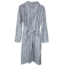 A large, soft, and comfortable bathrobe in a variety of neutral colors including misty rose, rosewood, apricot blush, sea blue, white, marin, honey yellow, moon blue, feather grey, daisy white, silky lilac, savannah sand, riviera blue, and jungle green. The bathrobe features a wrap-around design with a tie waist for a customizable fit.