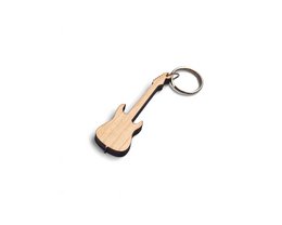 Wooden keychain in the shape of an electric guitar made of maple wood.