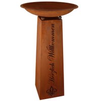 Metal decorative column “Welcome” with various flower bowls | Vintage home and garden decoration