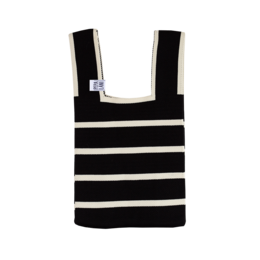  A black and white striped handbag with a rectangular shape and a structured design.