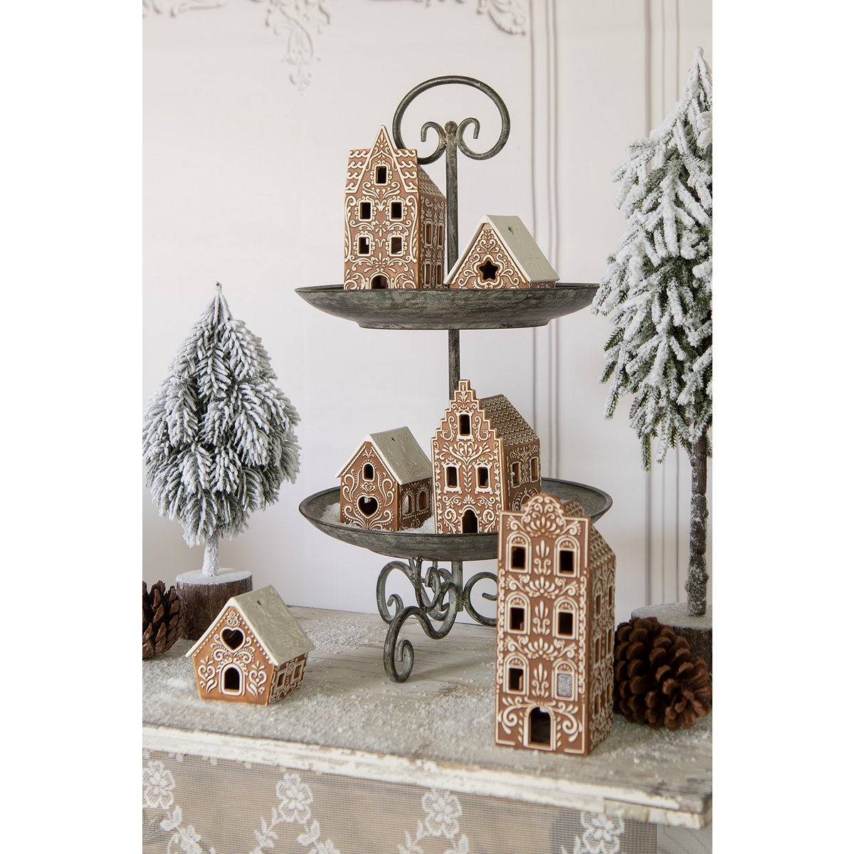 Etagère 2 laags Ø 28x53 cm Grijs Groen IJzer Serveerschaal